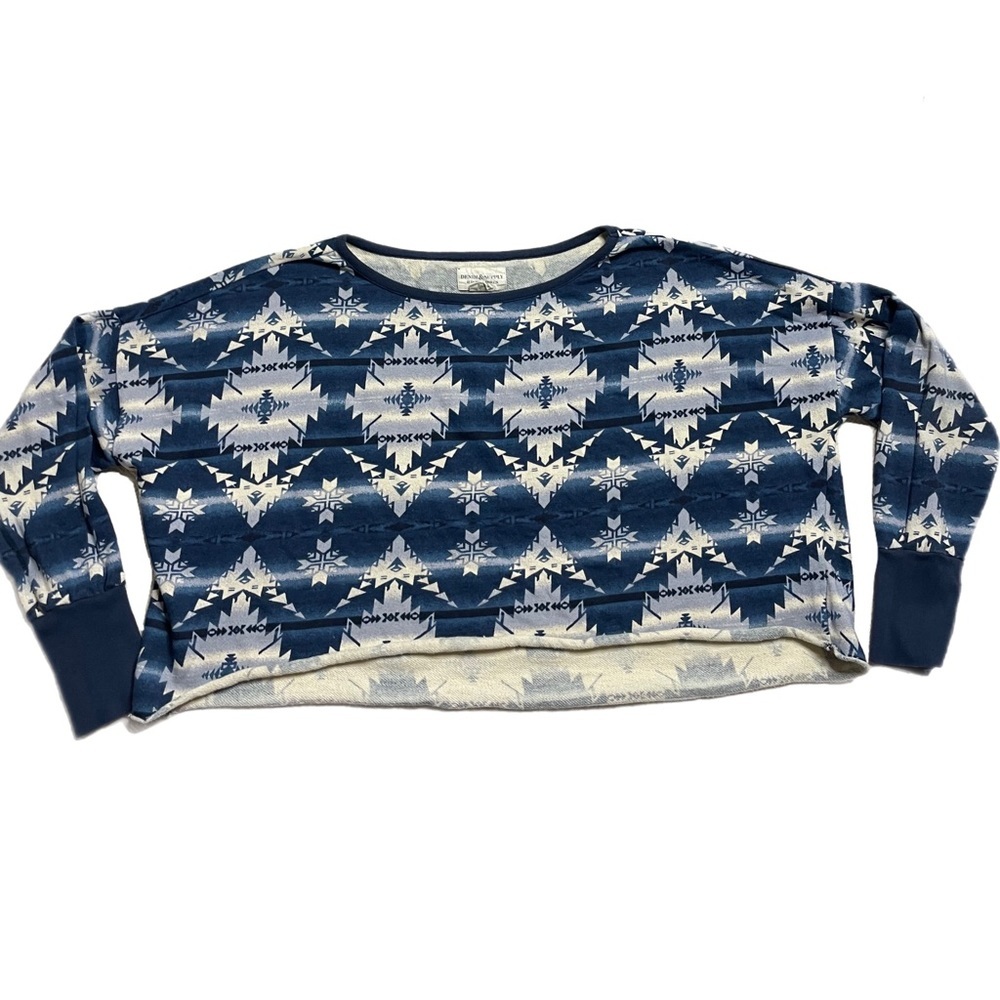 Ralph Lauren Southwest Western Blue Aztec Print Crop Sweatshirt M/L/XL